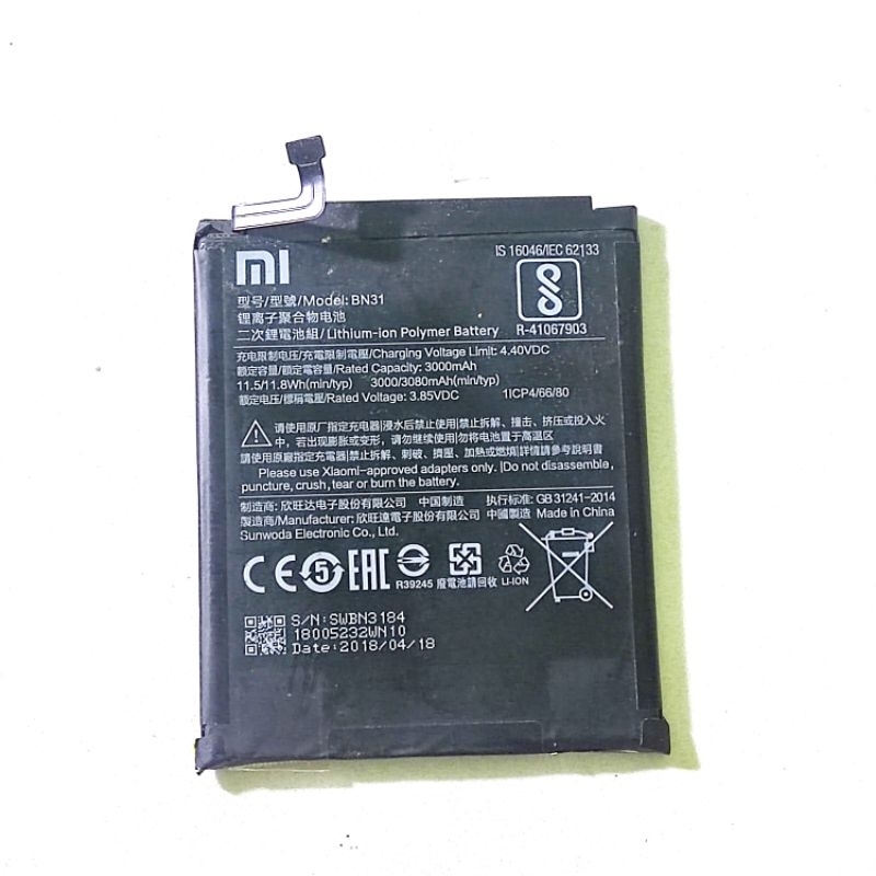 baterai BN31 /baterai redmi s2/ note 5a/note 5a prime/mia1 copotan