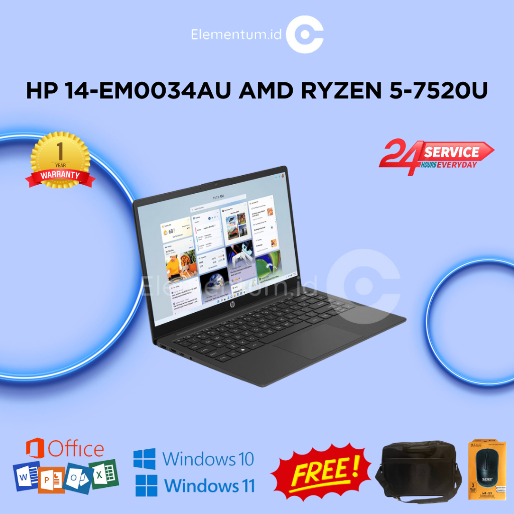 LAPTOP HP 14-EM0034AU AMD RYZEN 5-7520U | 8GB SSD 512GB RADEON 610M | 14.0" FHD
