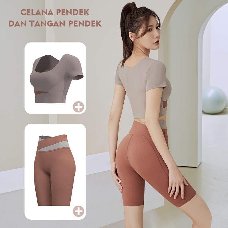 PROMO TERBARU SETELAN BAJU OLAHRAGA WANITA (KAOS BRA + LEGGING PANJANG) YF055