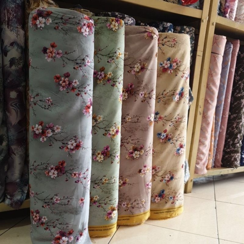 Kain regent motif bunga sakura lebar 150 cm