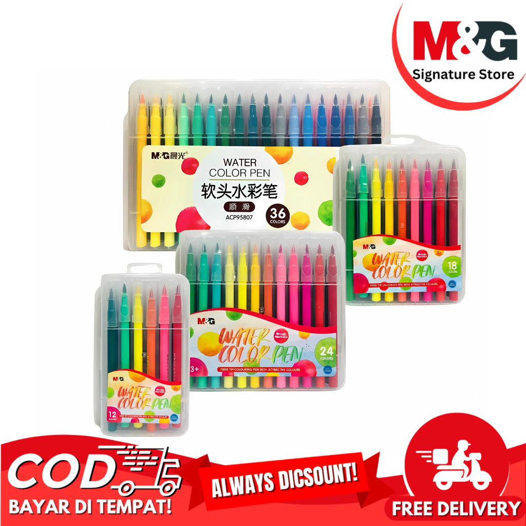 

Watercolor Brush Pen M&G Warna 12,18,24,36,48 Warna Bruh Marker Fiber Tip Colouring Pen