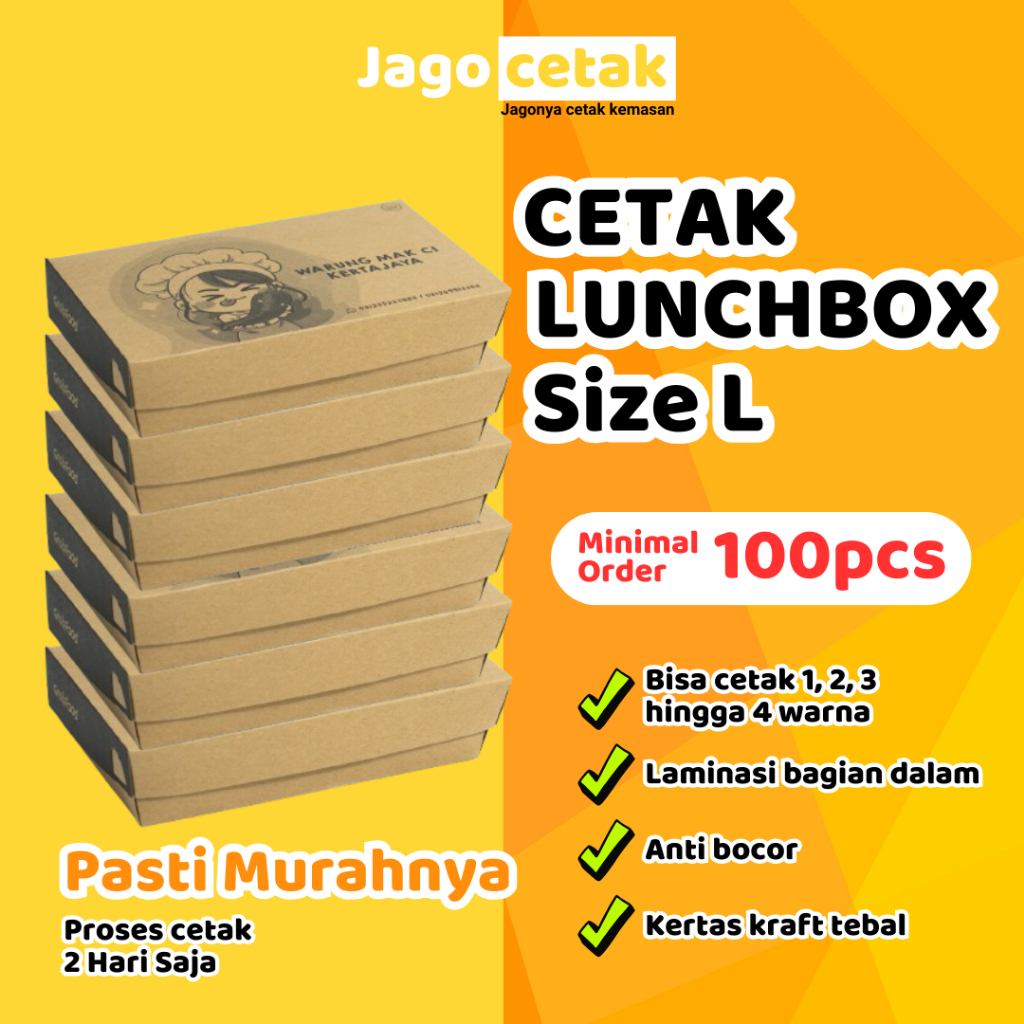 

Lunch Box Size L Custom Cetak 1 Warna Kraft Kotak Makan Kertas Paper Box Makanan Dus Kraft