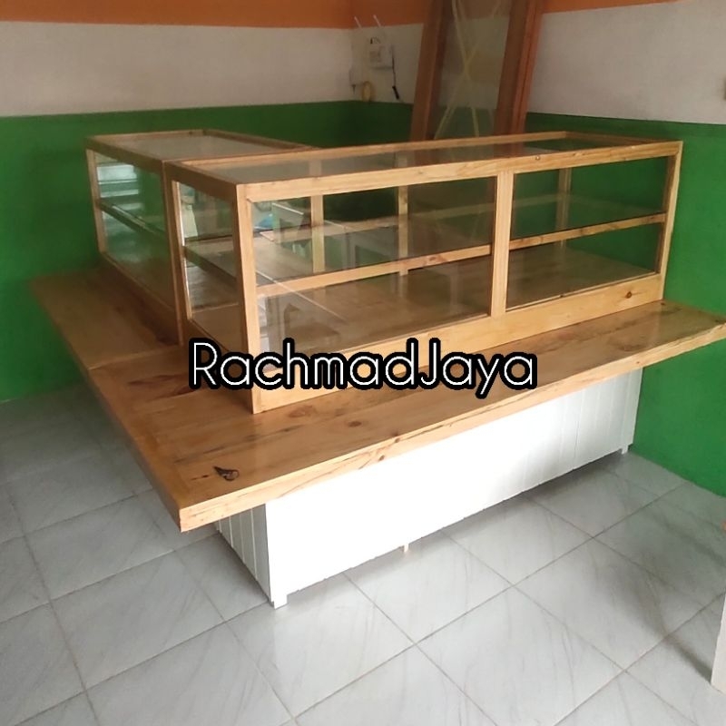 Meja Etalase Warteg Full Kayu Jati Belanda