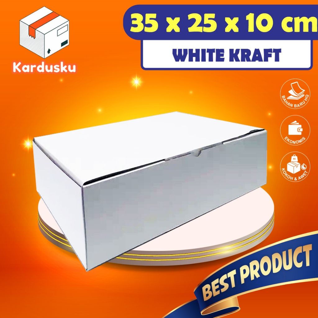 

Kardus PUTIH uk 35x25x10 cm(ECER) Die Cut Box Kotak Packing Aksesoris Baju Makanan Pizza Hijab Kue