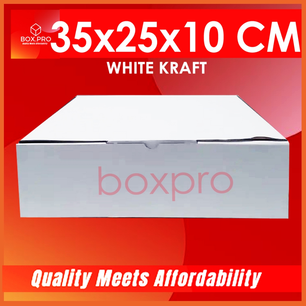 

Kardus PUTIH uk 35X25X10cm (ECER) Die Cut Box Kotak Packing Aksesoris Baju Makanan Pizza Hijab Kue