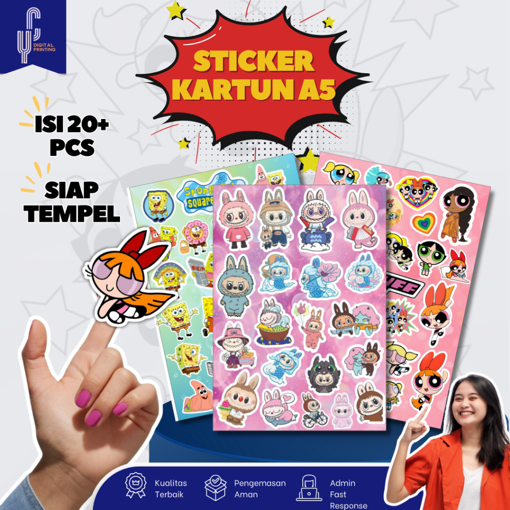 

Sticker Kartun Labubu Power Puff Girls Spongebob Bahan Vynil Waterproof Sticker Laptop Thumbler Case Handphone Helm