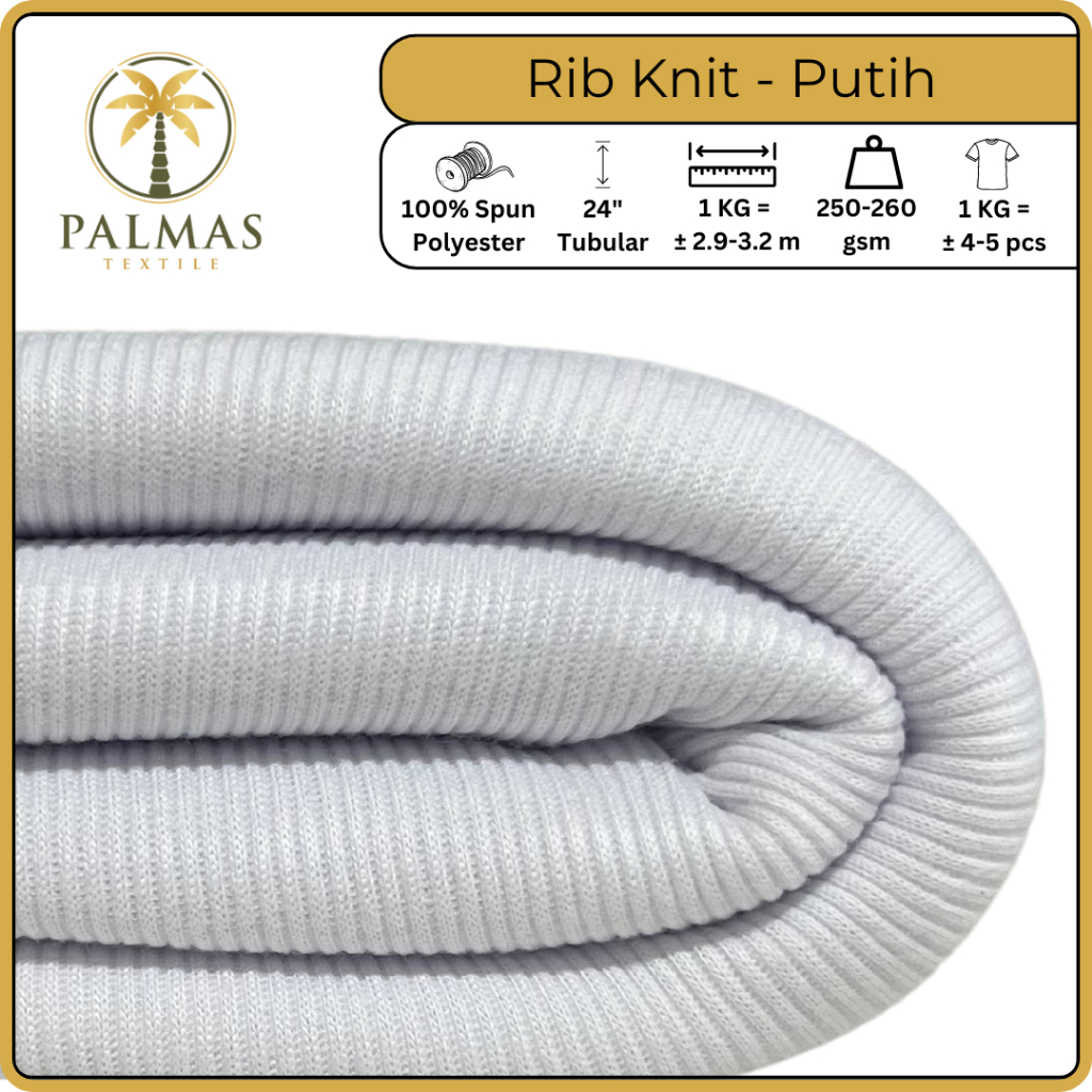 Kain Rib Knit - Putih (Bahan Kaos)