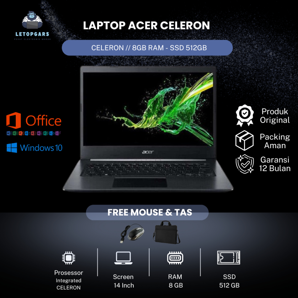 LAPTOP ACER CELERON // 8GB RAM - SSD 512GB