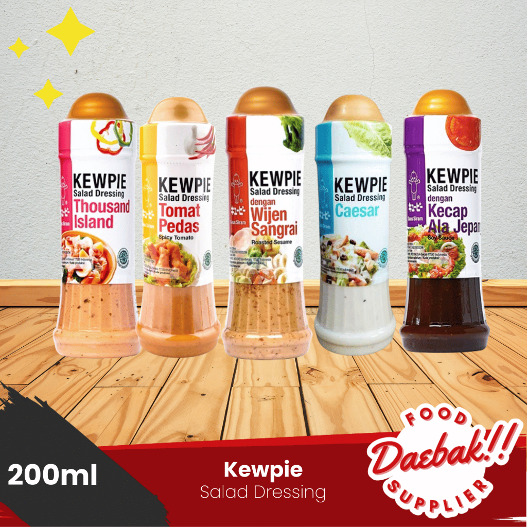 

Kewpie Saus Salad | Salad Dressing | Saus Penambah rasa | Saus Siram | Roasted Sesame | Caesar | Spicy Tomato | Soy Sauce | Thousand Island 200ml