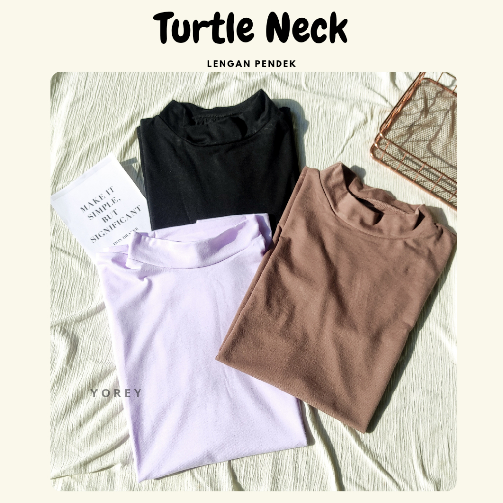 Yorey 3 PCS Manset Turtle Neck Lengan Pendek Kaos Turtle Neck Manset Baju Dalaman Manset Lengan Pend