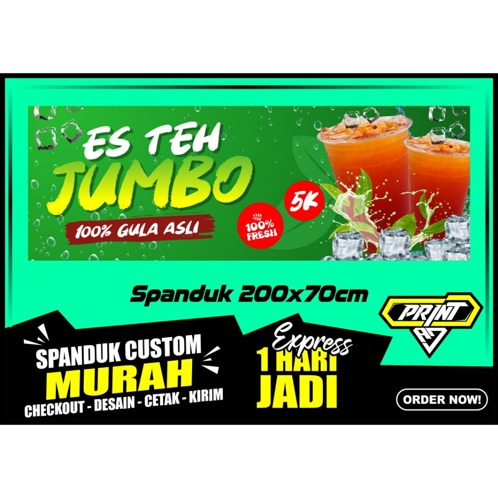 Banner ES TEH JUMBO, Spanduk ES TEH JUMBO 200x70 cm, COD, Banner ES TEH JUMBO, Spanduk ES TEH JUMBO 