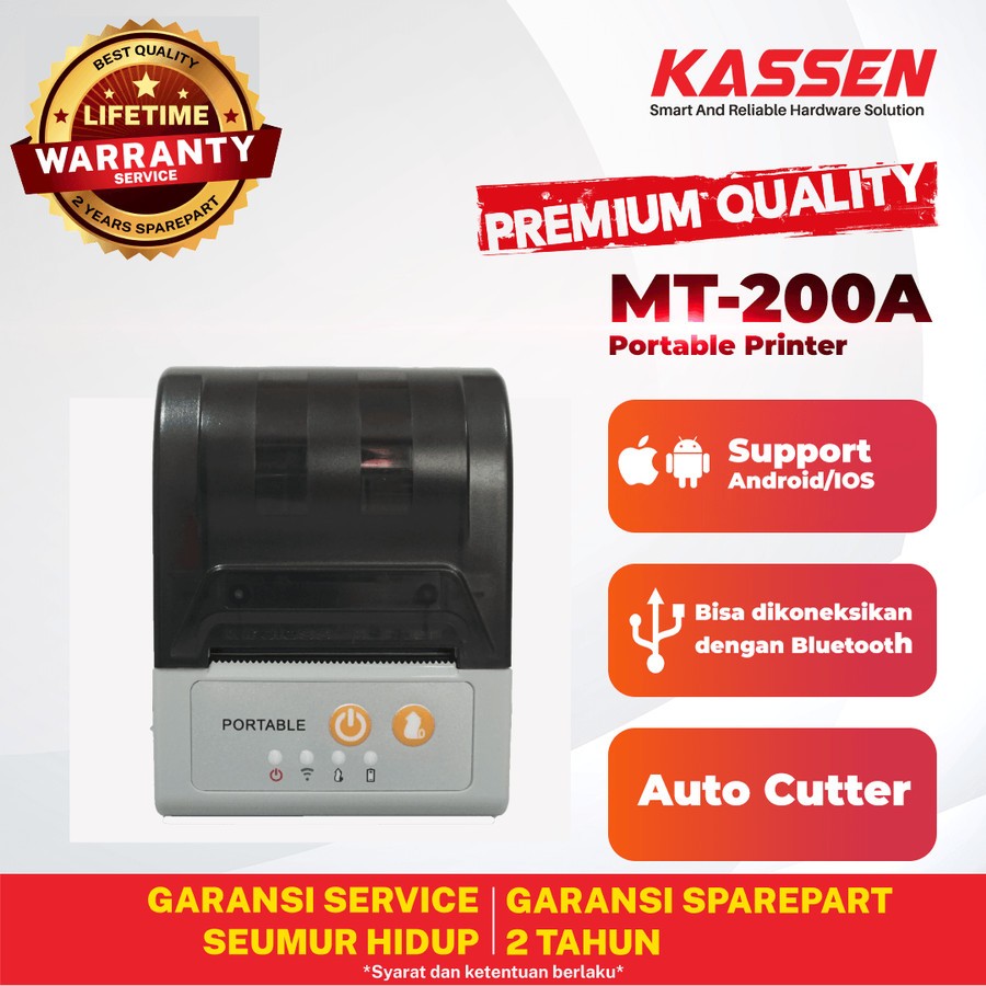 PRINTER BLUETOOTH KASSEN MT-200A MT200A MOBILE PRINTER AUTOCUTTER