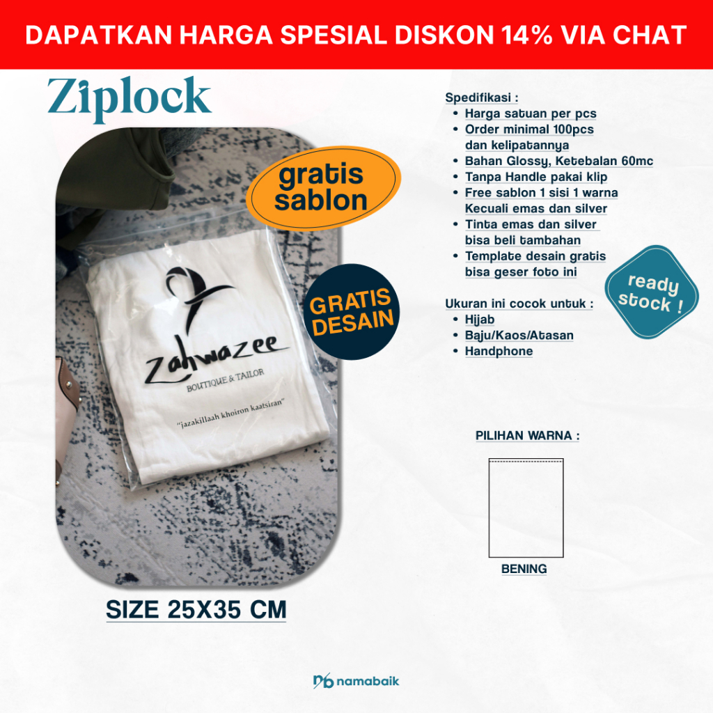 

[COD] Ziplock / Klip / Zip 25X35 CM Plastik Sablon Gratis Desain