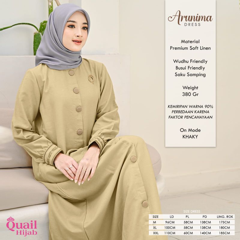 Gamis Polos Kancing aksen bordir lengan Arunima Dress by QuaiL Hijab