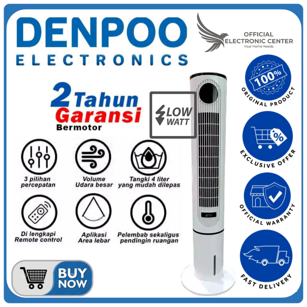 DENPOO AIR COOLER TOWER AT1106 AT-1106 AT 1106 PENYEJUK RUANGAN LOW WATT 4L DENPOO TOWER AIR COOLER
