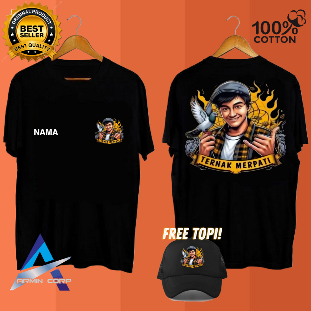 KAOS DESAIN SABLON TERNAK MERPATI KEREN BISA CUSTOM NAMA KAMU READY WARNA KAOS LAINNYA BONUS TOPI