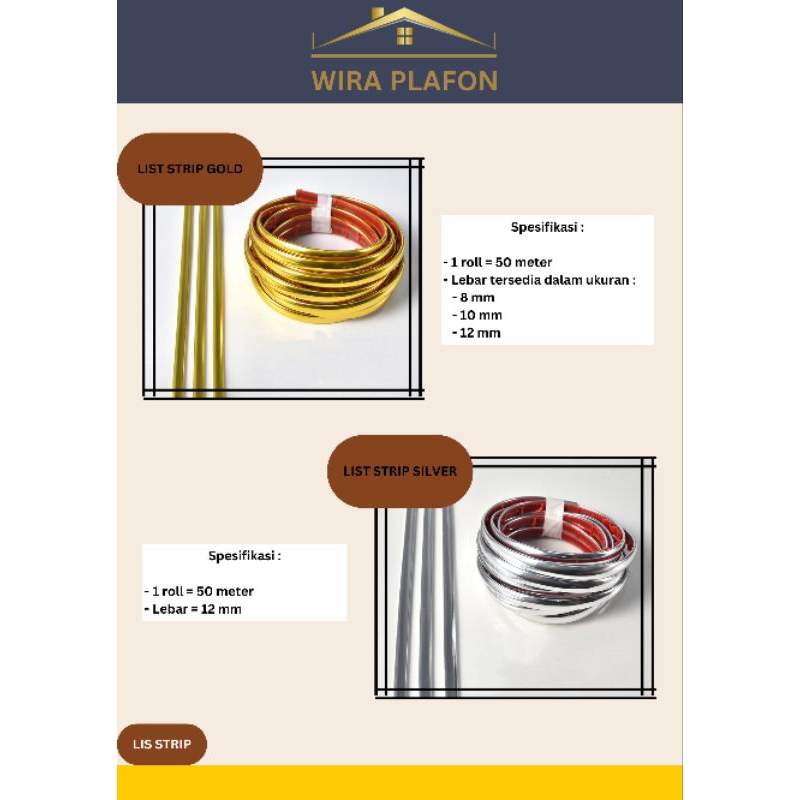 Wira Plafon PVC - List Strip Mirror / Wall Sticker Panjang / Lis Gold / Lis Silver