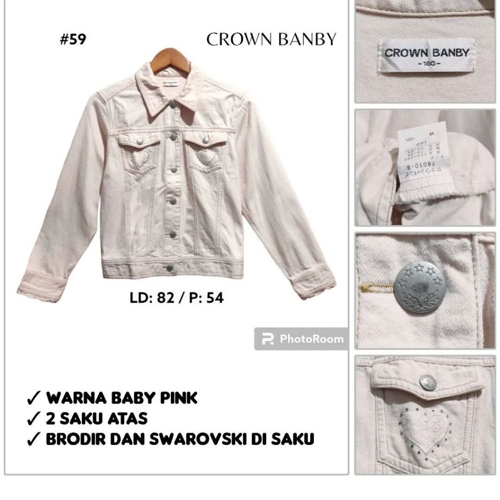 Jaket jeans pink crown baby preloved