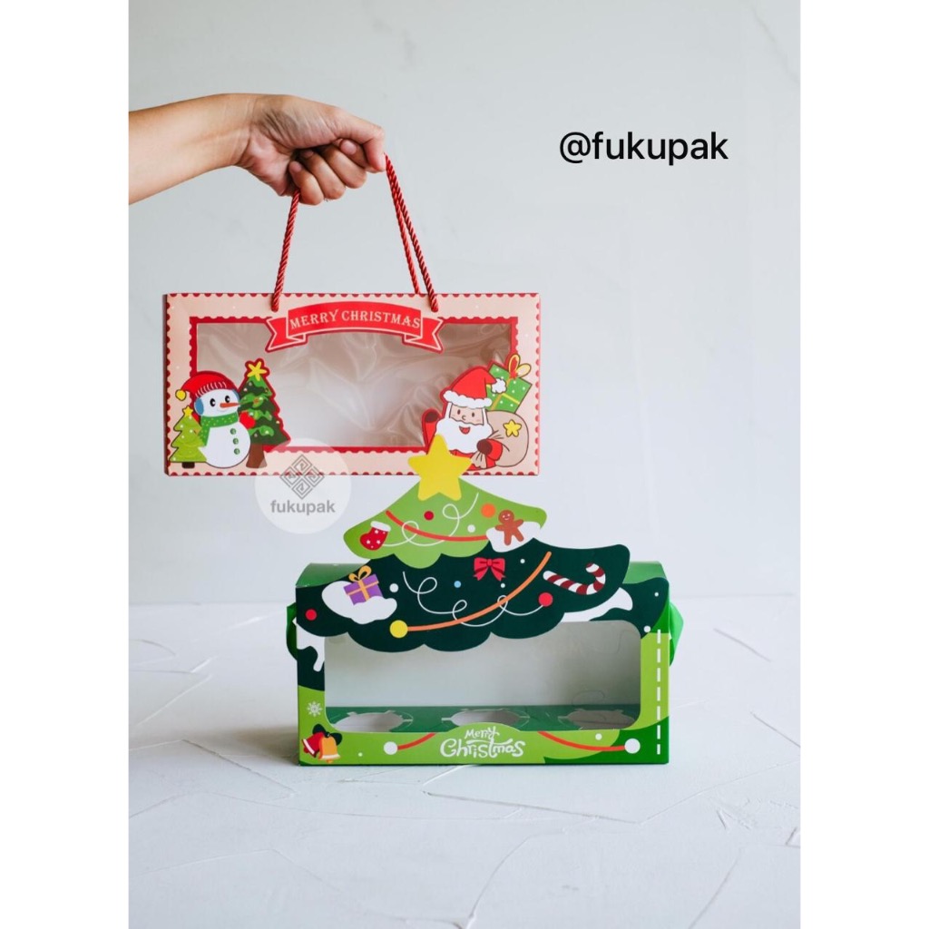 

Box Rollcake Natal (10pcs), Kotak Bolu Gulung Spiku, Lapis, Tart, Toples