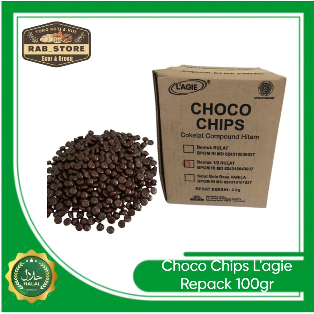 

Choco Chips Coklat L'agie 1/2 bulat Repack 100gr