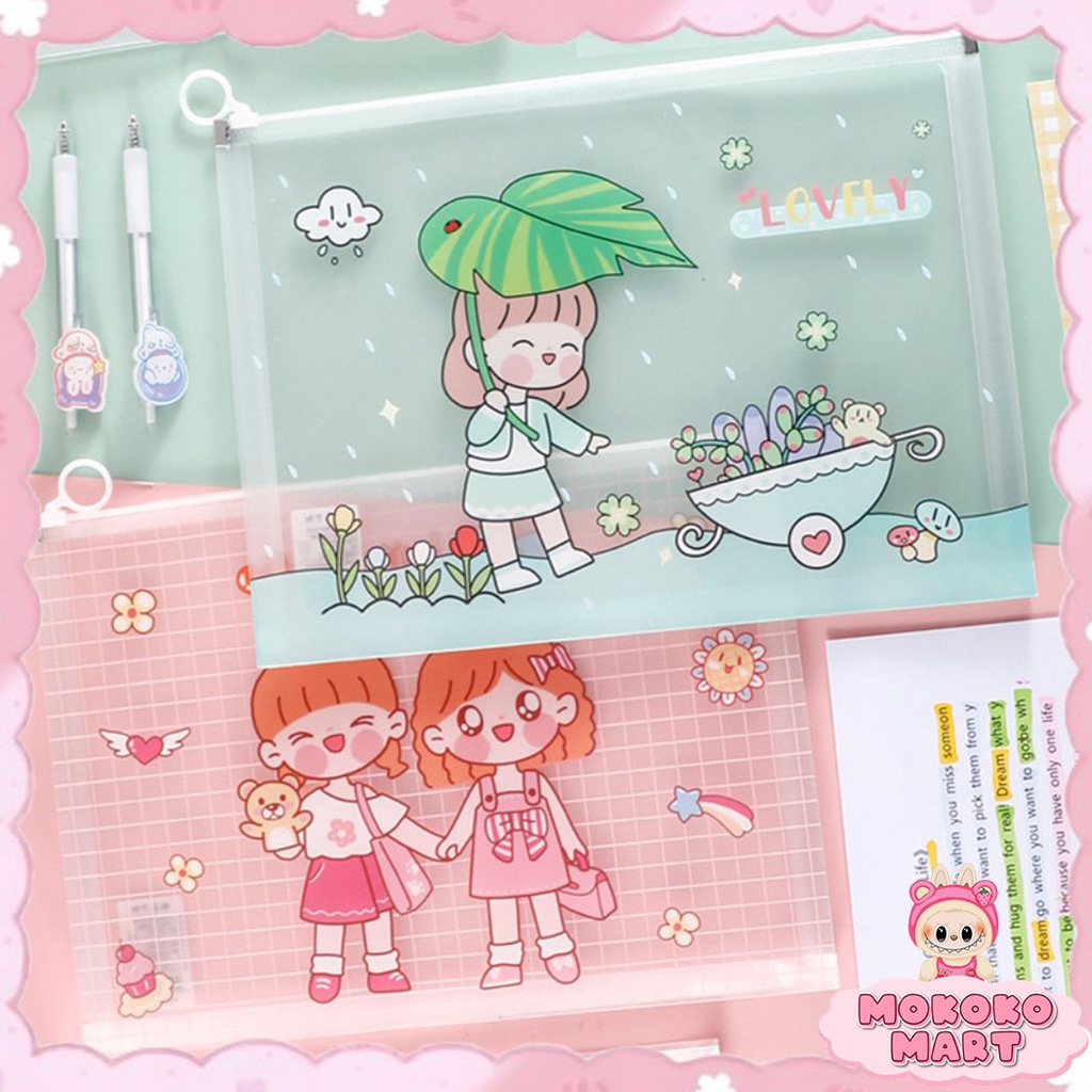 

MM Zipper Bag A4 Bahan PVC DokumenStorage Pouch Zip Lock Transparan Motif Hewan Tas Kosmetik - ST06