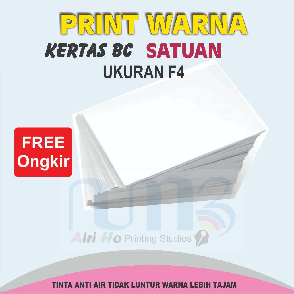 

PRINT WARNA KERTAS BUFALLO/ BRIEFCARD /BC 160Gsm ukuran F4 dan A4