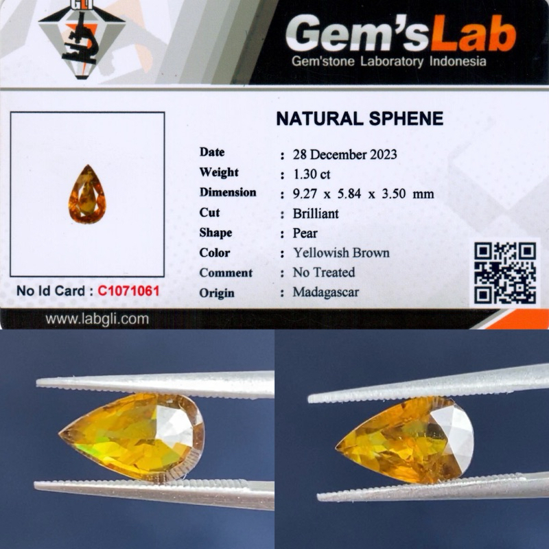 Natural Sphene Origin Madagascar 1,30 ct + Memo GLI