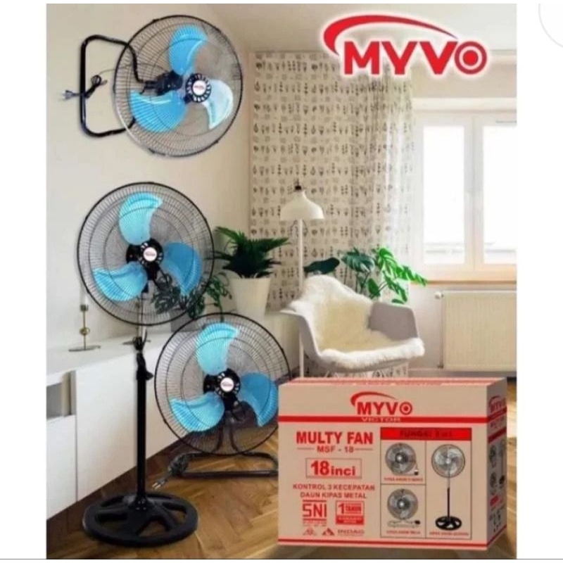Kipas Angin Multifungsi 18" MYVO 3in1 Stand Fan / Wall Fan / Desk Fan 18 inci