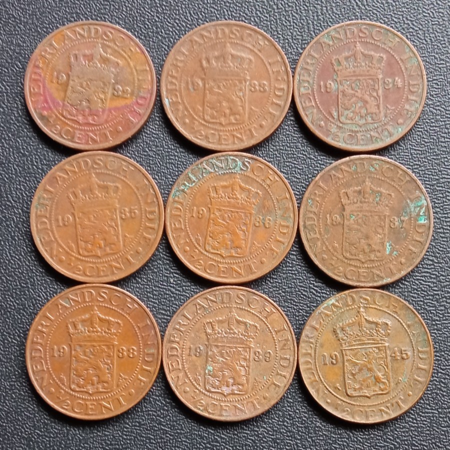 Koin Kuno Ned Indie 1/2 Cent zaman belanda pilihan tahun 1914-1945 wilhelmina