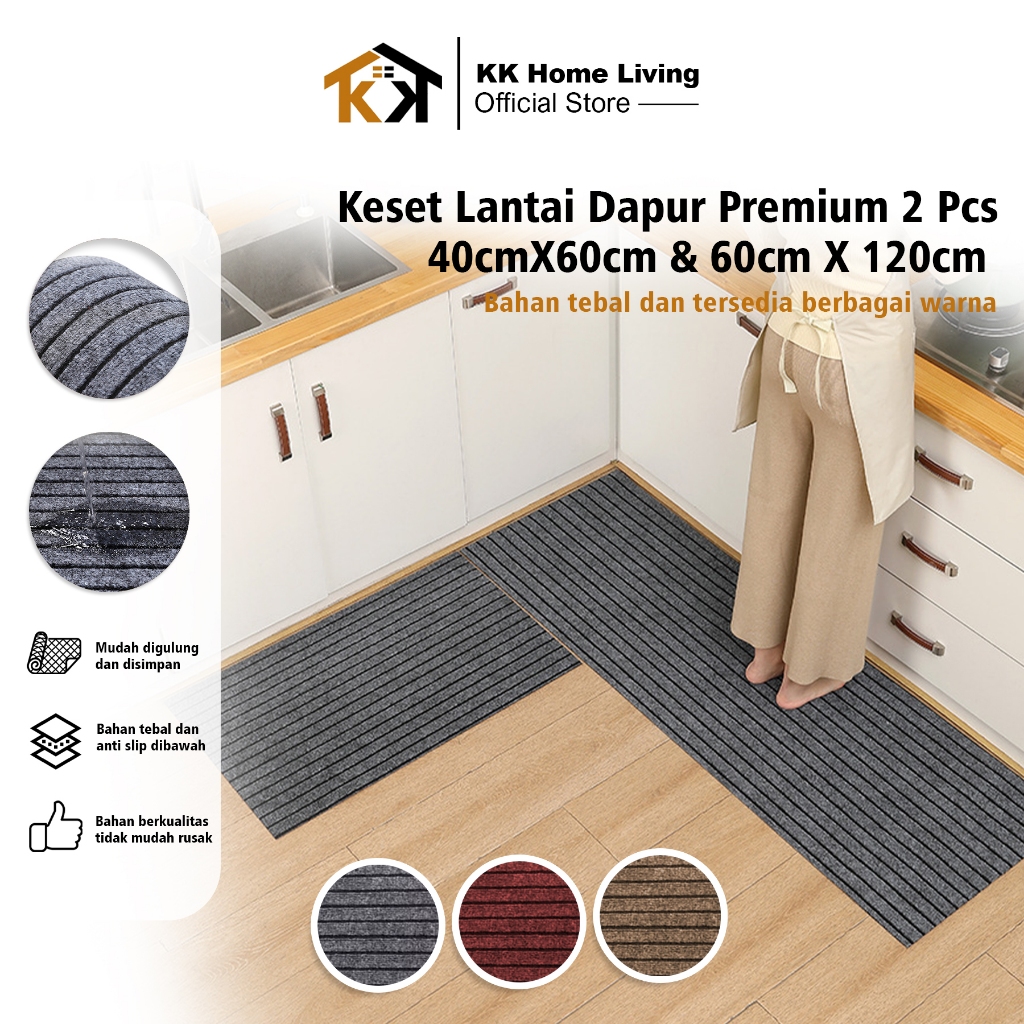 (KK) Kitchen Mat / Keset Dapur Bahan Karet PVC Premium AntiSlip (1SET 2PCS)