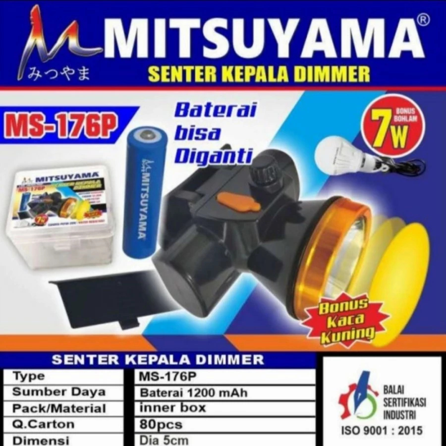 COD Senter Kepala Headlamp Baterai Mitsuyama MS -176P Dimmer Bonus Bohlam