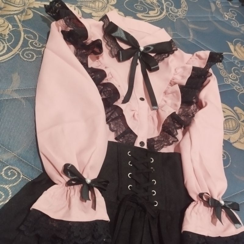 Set Jirai Kei Blouse Pink & Skirt hitam ryousangata