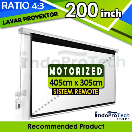 Layar Proyektor Motorized 200" Rasio 4:3 Layar Proyektor Remote Otomatis 200 inch 4m x 3m