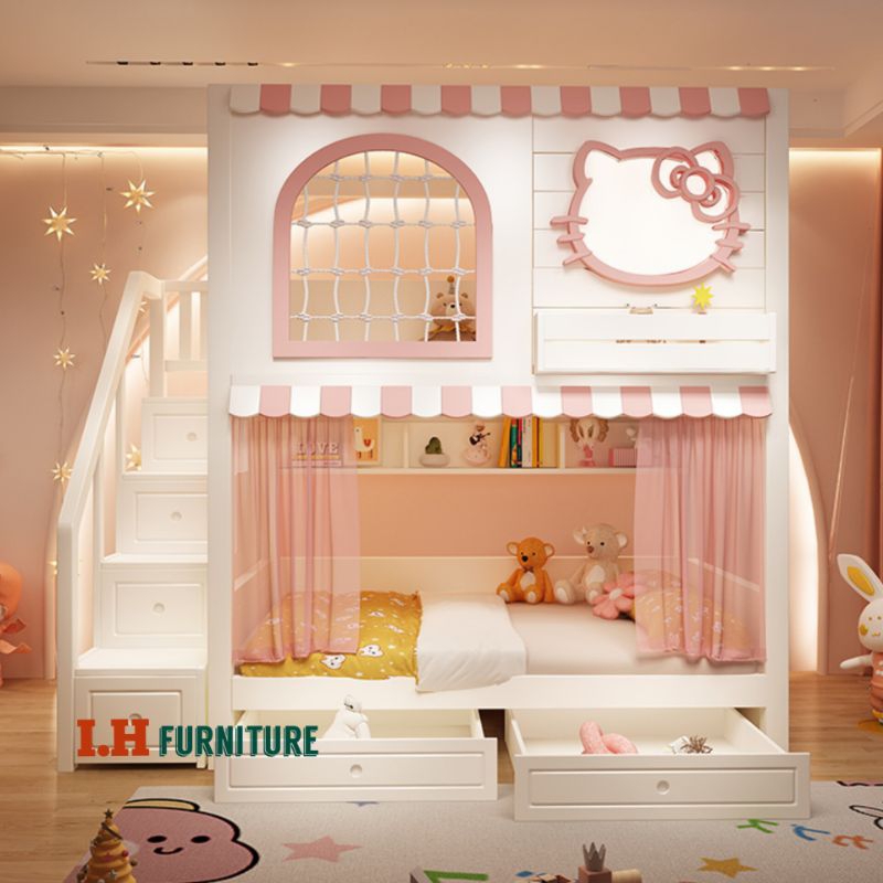 Tempat tidur tingkat anak cewek , Tempat tidur tingkat helokity , Ranjang anak tingkat lucu , Dipan 