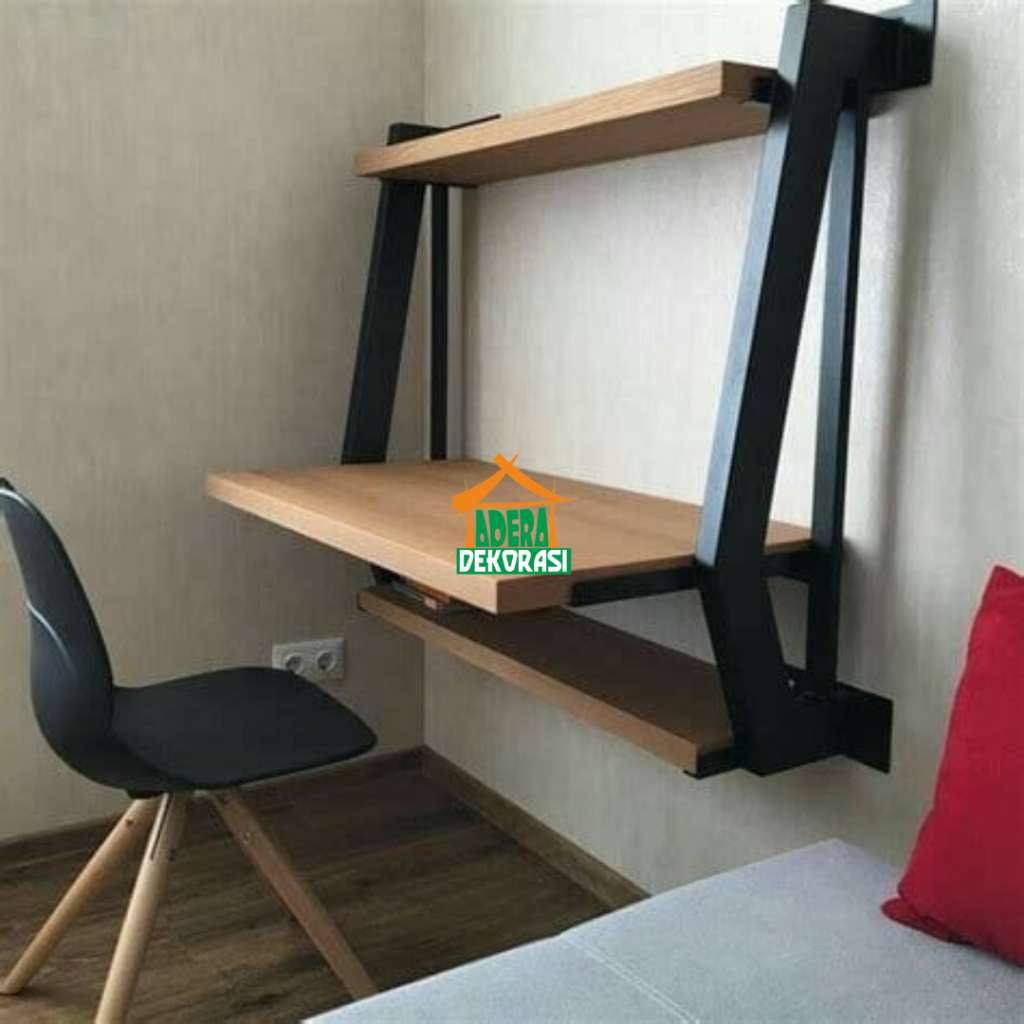 Meja Kayu Dinding Industrial - Meja Komputer Serbaguna Tempel Dinding - Meja Kerja Minimalist