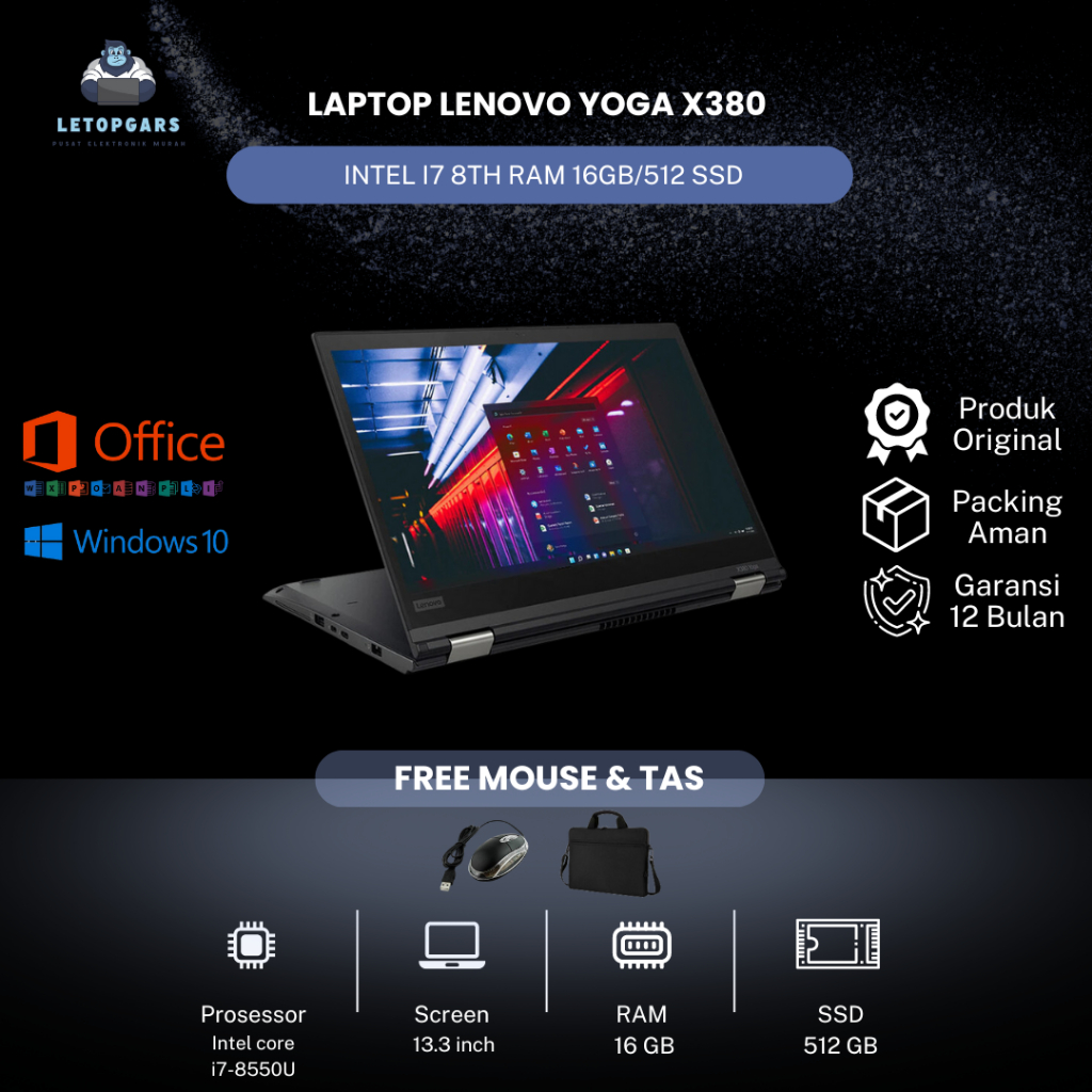 LAPTOP LENOVO YOGA X380 I7 8TH RAM 16GB/512 SSD