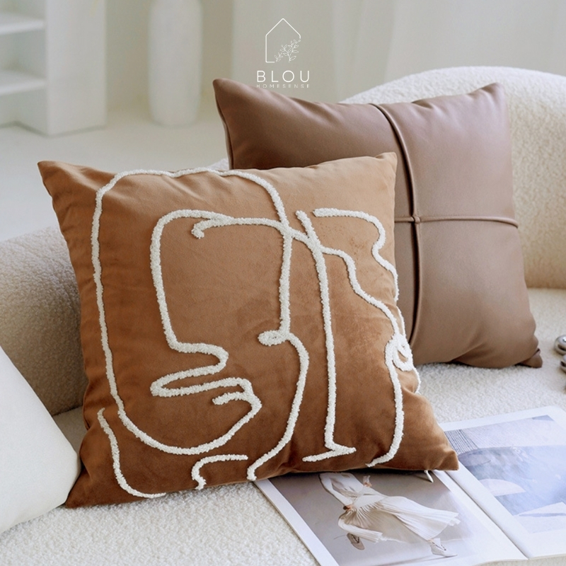 Blou Sarung Bantal Sofa Kursi Mewah Premium Cushion Cover Premium Brown Coklat Cream Retro Nordic in