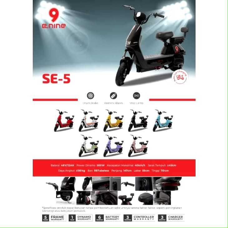 Sepeda Listrik E Nine SE-6 ENINE E9 9NINE Moped Electric Bike