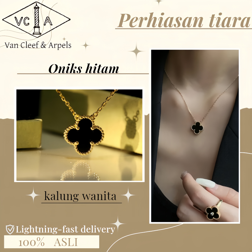 [100% Asli] Kalung Semanggi Empat Daun Wanita Van Cleef & Arpels/Batu Permata Batu Akik/Emas/Emas Ma