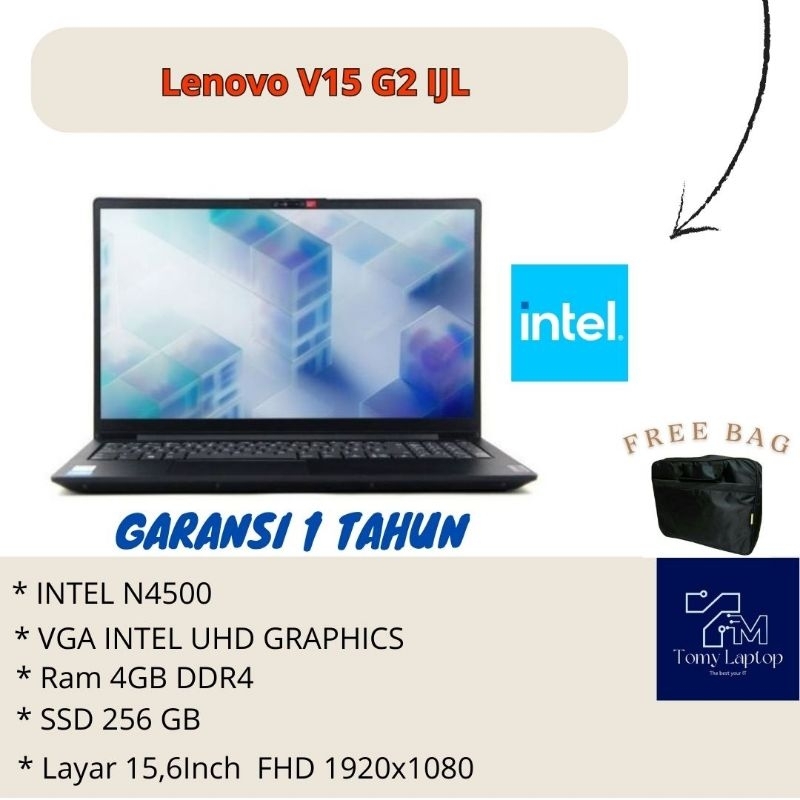 LAPTOP LENOVO V15 G2 IJL INTEL N4500 RAM4GB SSD256GB LAYAR 15,6INCH FHD/LAPTOP BARU