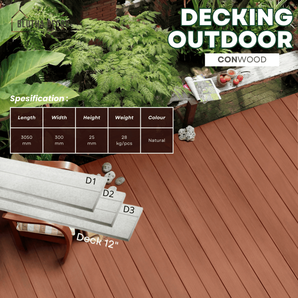CONWOOD DECKING LANTAI DECK 12" OUTDOOR WARNA NATURAL - HARGA PERBATANG
