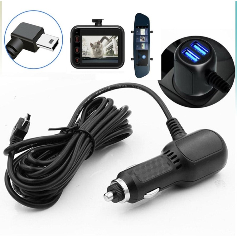 charger kamera mobil dashcam adaptor + dual usb port 528