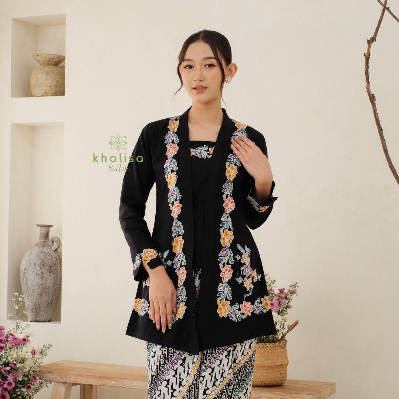 Kebaya Encim Batik Lengan Panjang Muslim by Khalisa Batik - Hitam