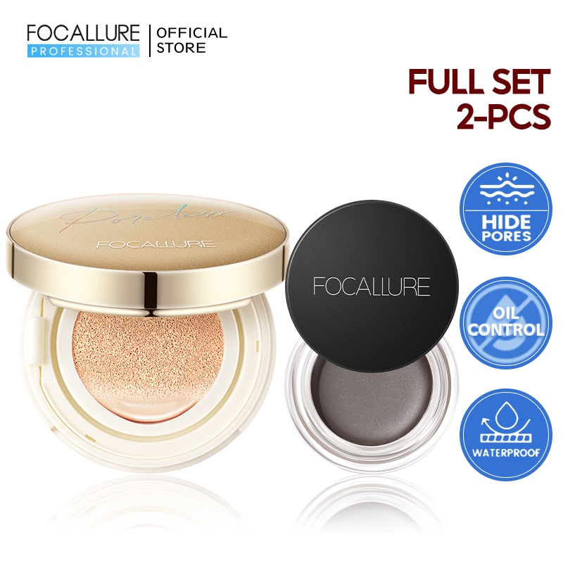 FOCALLURE 2PCS Set Eyebrow Cream & Poreless Cushion