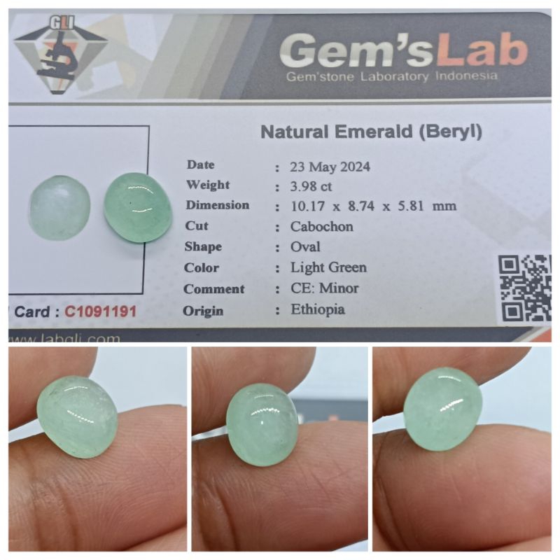 Natural Emerald Beryl Ethiopia 3,94ct HQ memo GLI rasa zamrud Columbia