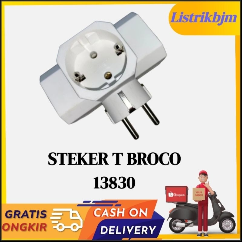 STEKER T-ARDE BROCO PUTIH / COLOKAN T ARDE CABANG KAKI 3