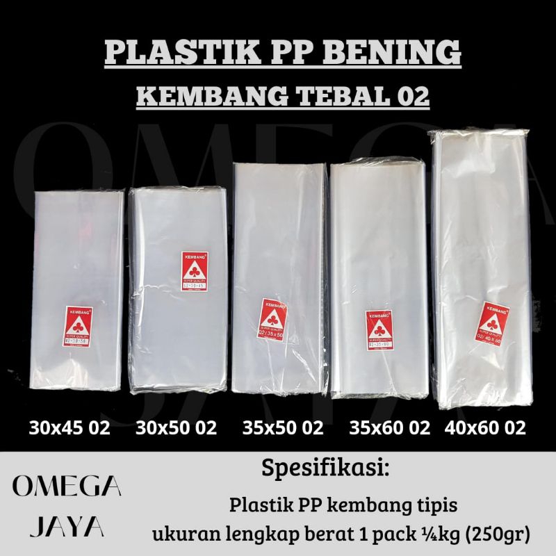 plastik pp bening tebal 02 ukuran 30x45 30x50 35x50 35x60 40x60 merek kembang tipis
