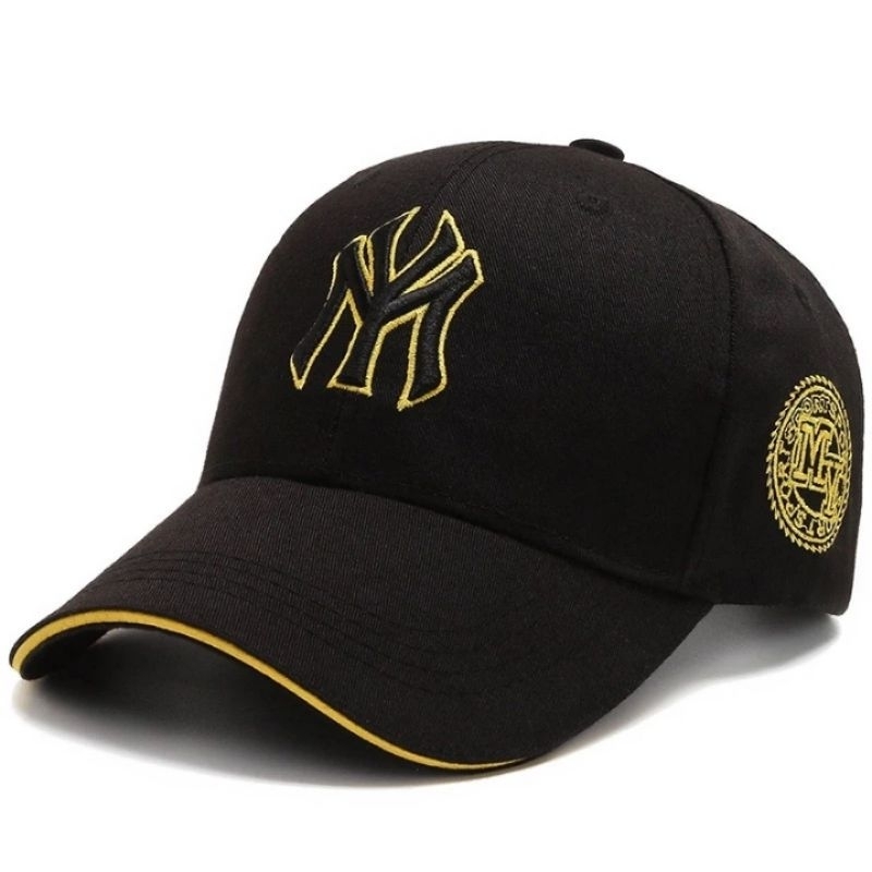 Topi Baseball NY Pria Dan Wanita / full bordir Topi Baseball Fashionable NY - hitam gold