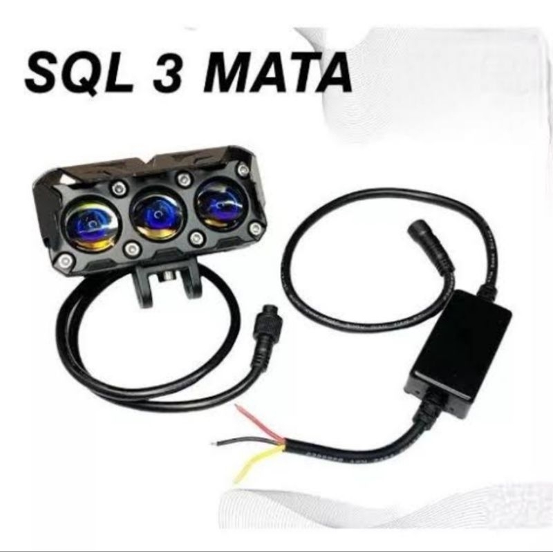 Led MiniProji Blue Lens 3Mata, Sorot Super Terang, Sepasang