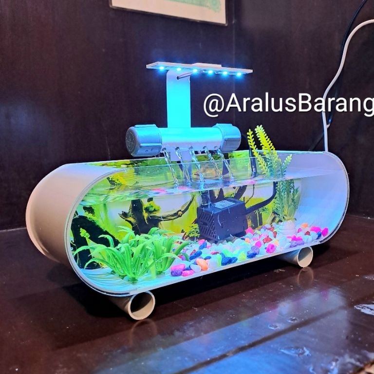 KODE C3Z2 Aquarium Mini Fullset Dengan Air TerjunAquarium MiniAquarium AkrillikAquarium Minimalis Fu